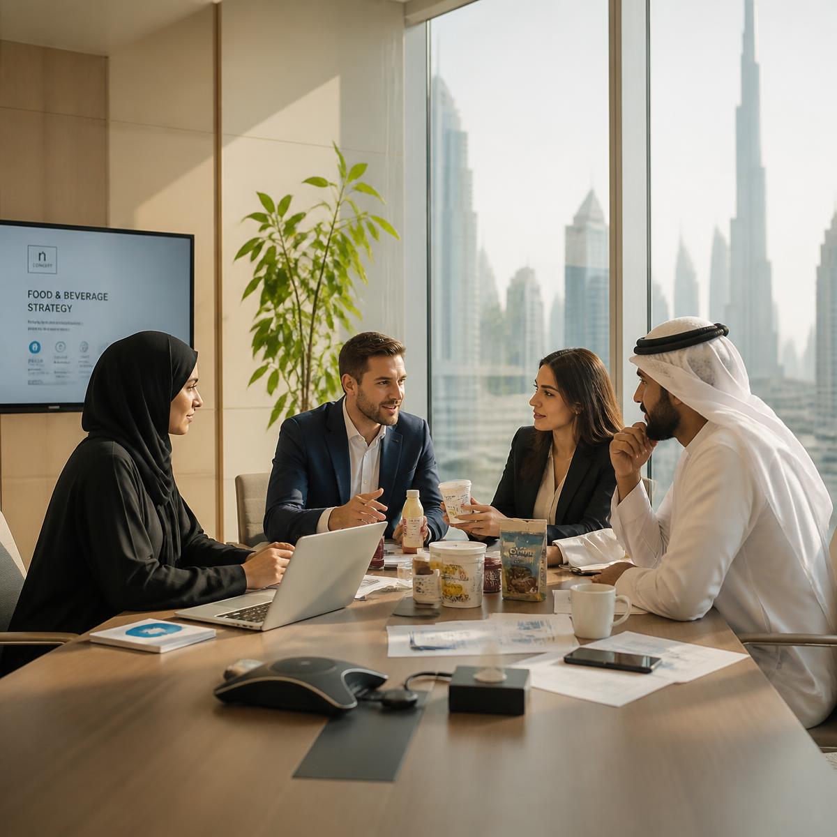 GulfBites consultants discussing food and beverage strategy in Dubai